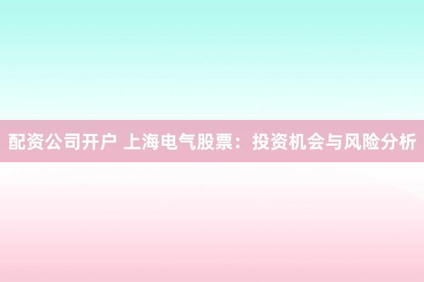 配资公司开户 上海电气股票：投资机会与风险分析