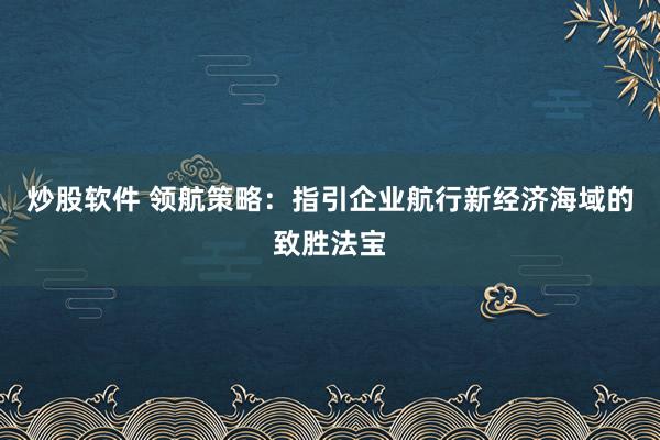 炒股软件 领航策略:指引企业航行新经济海域的致胜法宝