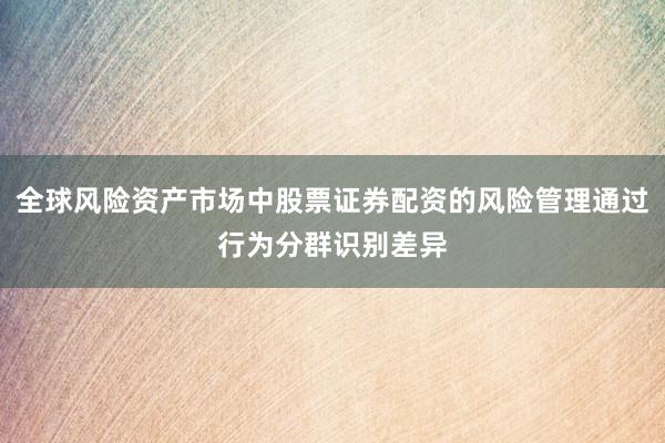 全球风险资产市场中股票证券配资的风险管理通过行为分群识别差异