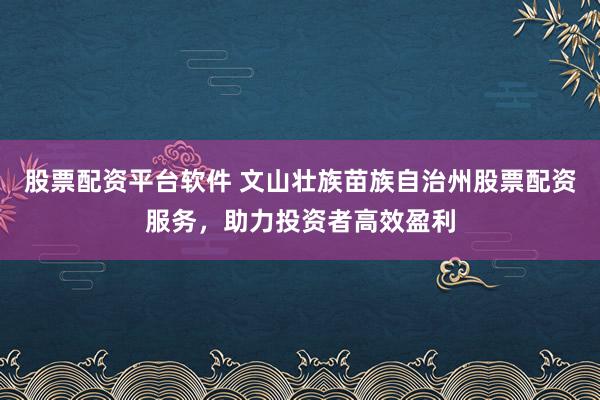 股票配资平台软件 文山壮族苗族自治州股票配资服务，助力投资者高效盈利