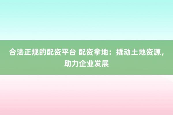 合法正规的配资平台 配资拿地:撬动土地资源,助力企业发展