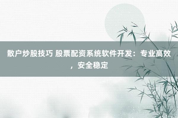 散户炒股技巧 股票配资系统软件开发:专业高效,安全稳定